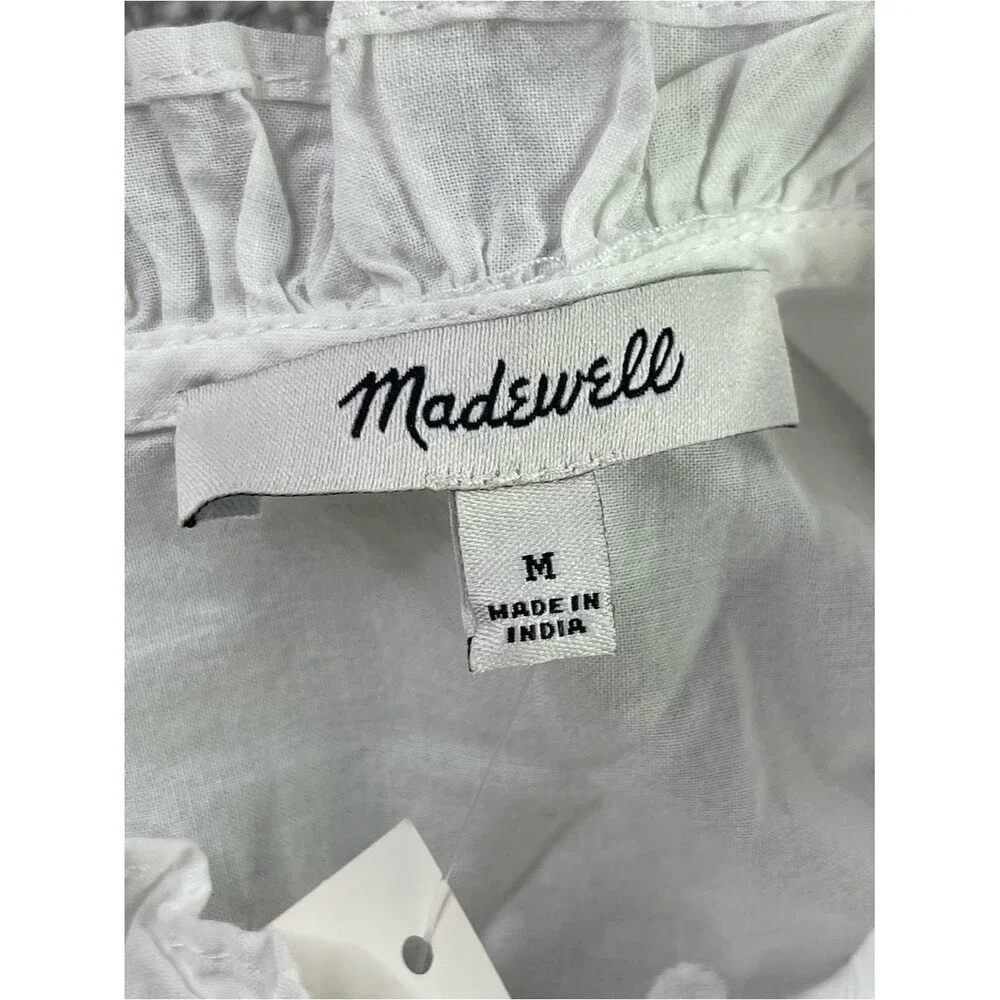 Madewell Embroidered Pintuck High-Neck Top Women’s Medium White Short Sleeve - Picture 9 of 9